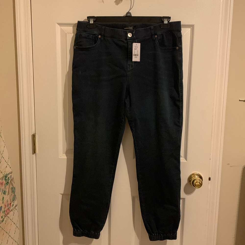 Dark wash denim joggers